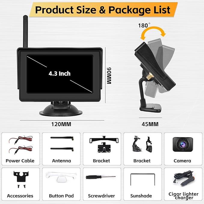 Hikity Wireless Backup Camera System 4.7 Inch Car Monitor Kit HD 1080P License Plate Rear View Camera, Digital Stable Signal, Night Version, IP68 Waterproof, Reverse Camera for Cars