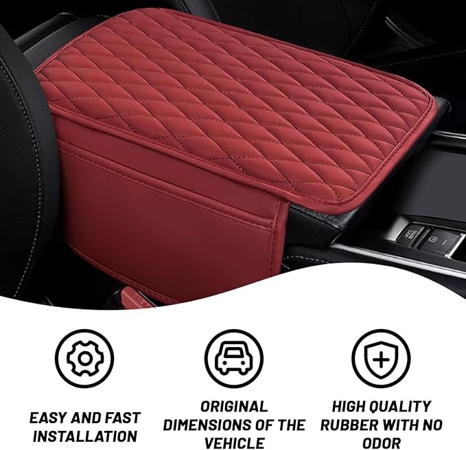 Car Center Console Cover, Upgraded Leather Arm Rest Cover for Car SUV, Car Middle Armrest Console Cover with 2 Storage Bags Scratch Resistant Waterproof Universal Car Accessories (Red)