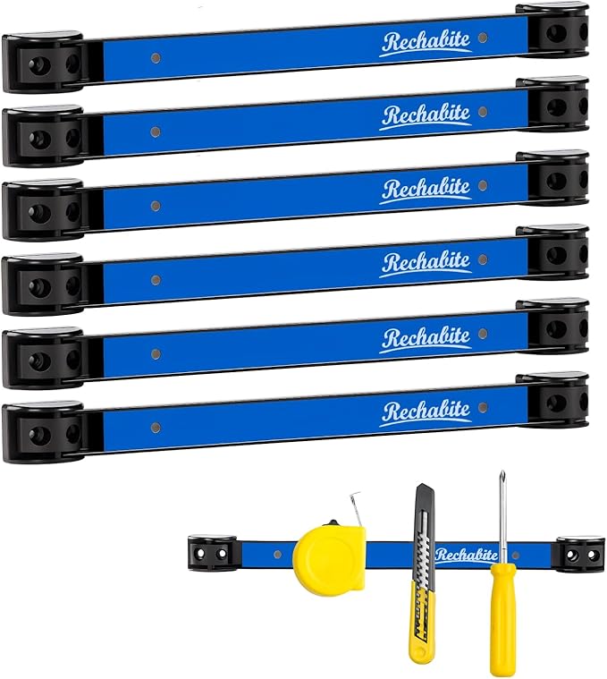 6 Pieces 12" Magnetic Tool Holder Strip, Blue Magnet Bar, Metal Tool Organizer Rack for Garage Organization, Easy To Install in Workshop, Mounting Screws Included