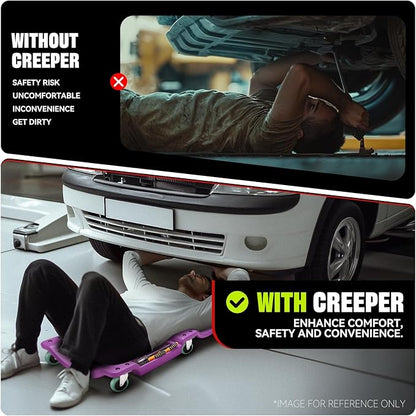 Auto Dynasty 40 Inches Mechanic Creeper, Automotive Garage Repair Low Profile Under Car Rolling Creeper with Padded Headrest, Plastic, Purple