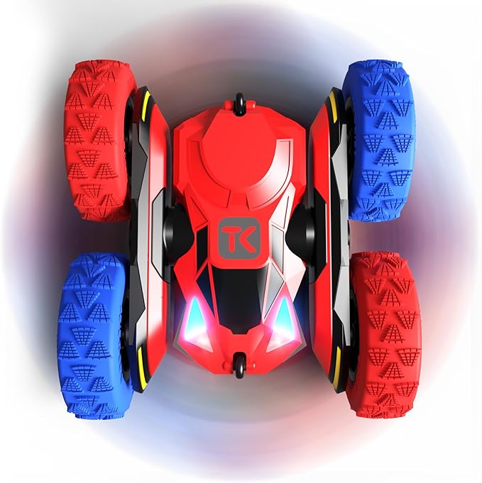 Threeking RC Stunt Car Remote Control Cars with Lights Double-Sided Driving Indoor Outdoor Toys Gifts Presents for 6 7 8 9 10 11 12 Year Old Kids Boys Girls