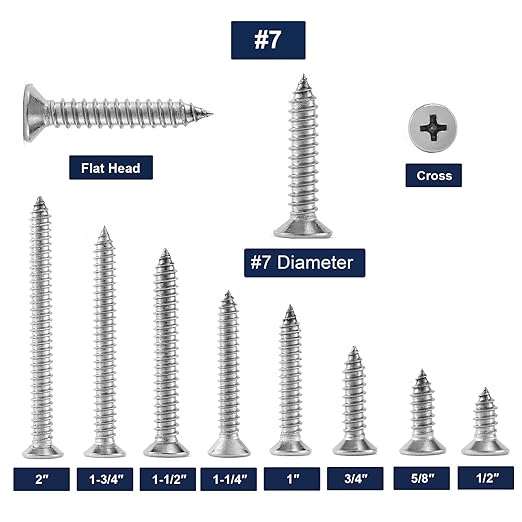 #7 x 2" Wood Screw 100Pcs 18-8 (304) Stainless Steel Screws Flat Head Phillips Fast Self Tapping Drywall Screws by SG TZH