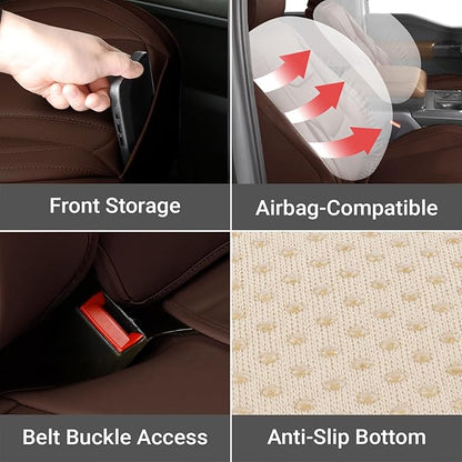 Coverland Custom Car Seat Covers Compatible with 2011-2018 RAM 1500 Quad Cab, Crew Cab - Premium Leather Non-Slip Waterproof Custom Interior Protector Full Set-Dark Brown [See Size Chart-Size X144]
