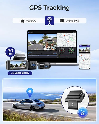AZDOME M550 Max 4K 3 Channel Dash Cam, Dual STARVIS Sensors, 4K+2.5K+1080P Front and Rear Inside Triple Car Camera, Built-in WiFi GPS, 64GB Card Included, IR Night Vision, WDR, 24H Parking Mode