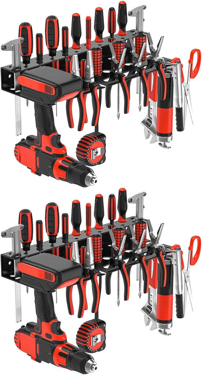 2Pcs Metal Screwdriver Organizer, Wall Mount Plier Organizer Hammer Holder, Hand Tool Storage Rack for Garage Workshop Workbench (Black, 2PCS)