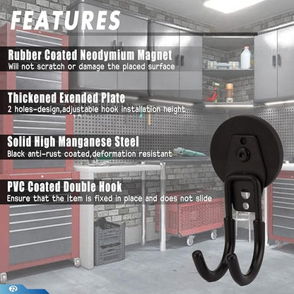 2 Pcs Magnetic Hook Heavy Duty, Strong Magnet Hooks for Garage Tools Hose Rope Electric Drill