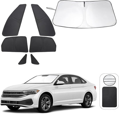 TINGLU Window Shades for Volkswagen VW Jetta 2019-2024 2025 Accessories Car Side Full Windows Triangular Windshield Sun Shade Sun UV Rays Privacy Protection 7PCS