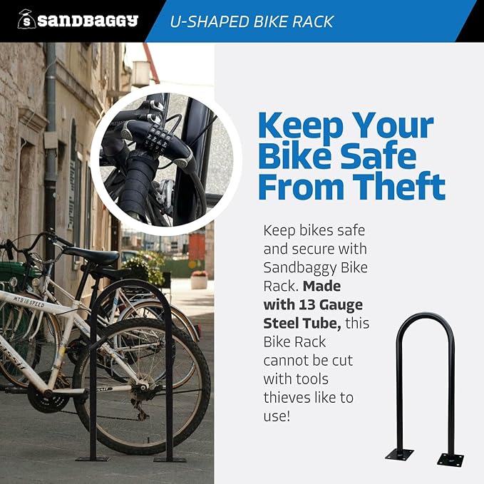 Sandbaggy Outside Bike Stand Floor - U Shaped & Commercial Standing Bike Rack - Premium Quality Galvanized Steel - Perfect Bicycle Floor Stand for Protection - Black, 14.5" x 34" - 1 Loop (20)