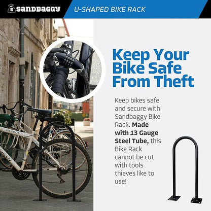 Sandbaggy Outside Bike Stand Floor - U Shaped & Commercial Standing Bike Rack - Premium Quality Galvanized Steel - Perfect Bicycle Floor Stand for Protection - Black, 14.5" x 34" - 1 Loop (20)