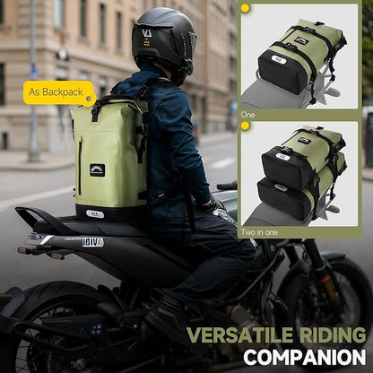 Motorcycle Saddle Bag, 15L Waterproof Motorcycle Tail Bag, 2 Size and 3 Color Options Travel Bag, PVC Bag, Rear Seat Bag, Backpack Field Green GT-15GN