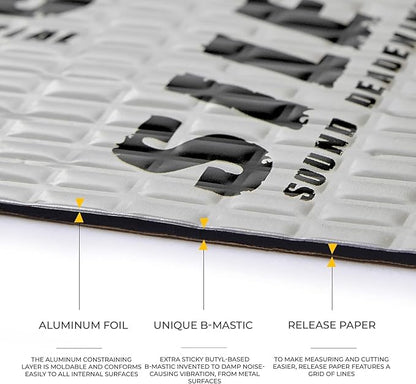 Siless 80 mil (2mm) Car Sound Deadening mat - Butyl Automotive Sound Deadener - Noise Insulation and Vibration Dampening Material 5 sqft (0.46 sqm)