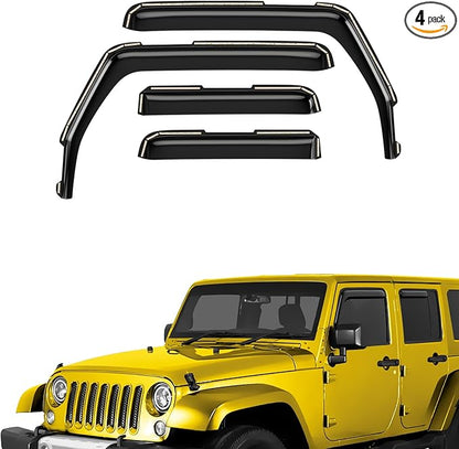 Extra Durable Window Deflectors in-Channel Window Visors Rain Guards Fit for Jeep Wrangler JK 2007-2018, Sun Visors, Wind Vent for Shades, Exterior Car Accessories - 4pcs. AG0263