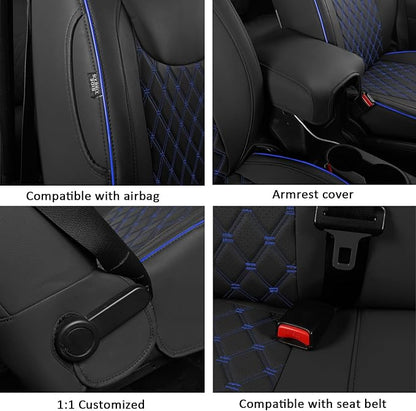 GIANT PANDA Customized Full Set Car Seat Covers for Jeep Wrangler 4 Door JK Sahara Sport Rubicon Unlimited Willys Wheeler Altitude 2013 2014 2015 2016 2017, Faux Leather - (Black+Blue)