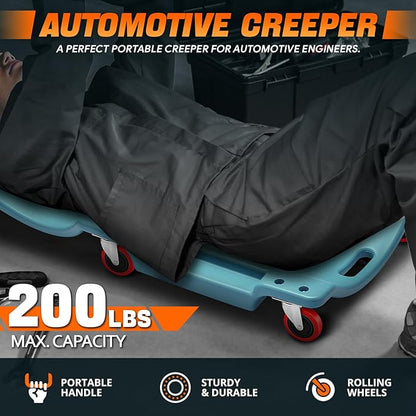 DNA MOTORING 36" L X 17" W x 4.25" H Vehicle Repair Low Profile Automotive Creeper w/Padded Headrest, Tiffany Blue, TOOLS-00201-TB