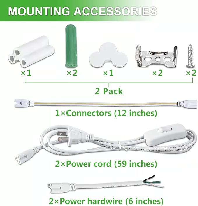 2FT LED Shop Light, 25W 3500LM 6000K/White Super Bright, T8 Integrated LED Tube Light Fixture,Plug and Play, Linkable LED Shop Lights for Room, Garage, Workbench, Under Cabinet (2 Pack)