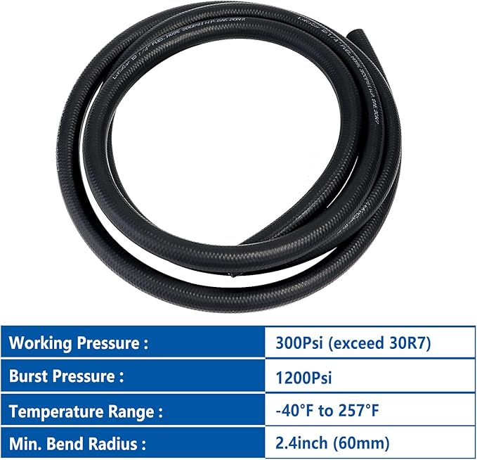 LokoCar Rubber Fuel Hose Line Push Lock 1/4" ID SAE 30R7 NBR 5ft 300PSI Black