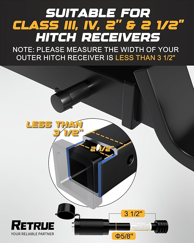 RETRUE Trailer Hitch Locks, 5/8" Locking Hitch Pin for 2" and 2 1/2" Receiver Class III IV Hitch, Tow Hitch Pin Lock Dia 3-1/2” Long Pin with O-Rings Weatherproof Caps for Trailer Truck Car Boat