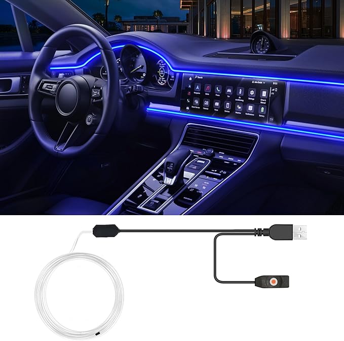 USB Car LED Lights, Interior Car Lights Strip 7 Colors Ambient Lighting with 118 inches Fiber Optic Music Sync Simple Installation EL Wire Lights (7 Colors/118 inches)