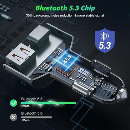 FM Transmitter Bluetooth 5.3 - SOARUN Fast Car Charger Adapter 54W [PD 36W & QC3.0 18W], Support Wireless Radio, Aux 3.5mm, Hands-Free Calling with 9 Colors LED Backlit