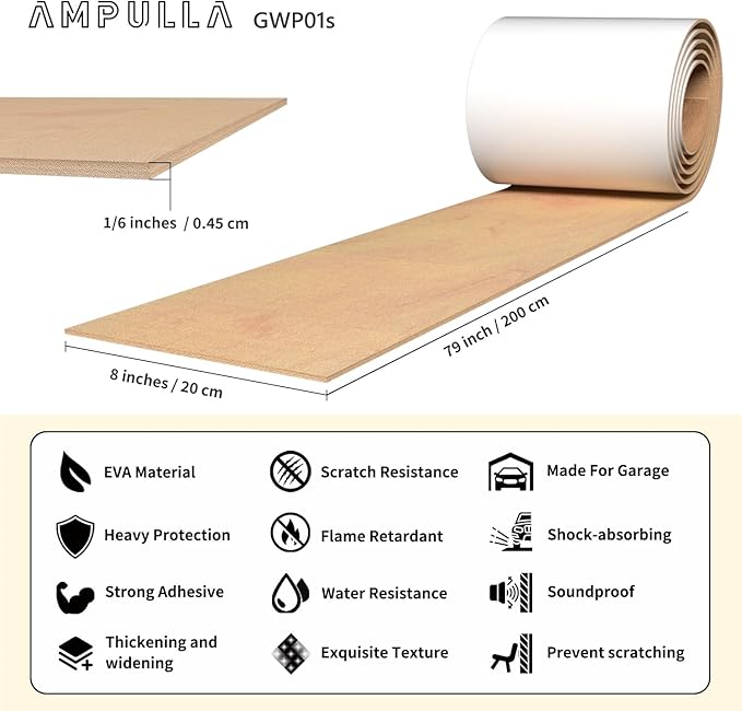 GWP01 Wood Grain Garage Wall Protector Car Door Protectors, Garage Accessories, Parking Stopper for Garage, Tool-Free, Designed in Germany (4.5mm Wood Grain)