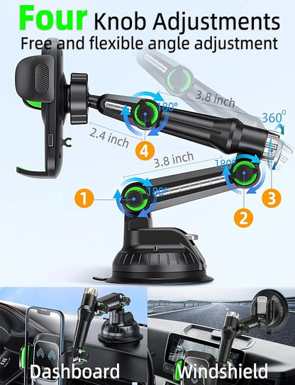 Phone Mount for Truck, Phone Holder for Truck, car Phone Holder,【Tri-Fold 10-inch Long arm】 for Pickup and Heavy Duty Truck and Large SUV Windshield/Dashboard, for iPhone Samsung LG&All Phones
