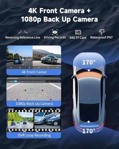 Wireless Carplay Screen for Car - 10.26 Inch Car Stereo Wireless Car Play & Android Auto Touch Screen, with 4K Dash Cam, Backup Camera, GPS Navigation, Voice Control,Bluetooth,Mirror Link,FM