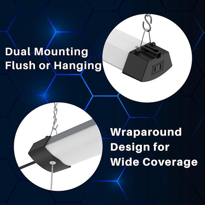 DYMOND 4FT 40W Wraparound LED Shop Light Fixture with Pull Chain Daylight White 5000K for Garage Workshop Basement