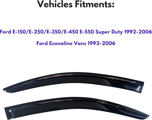 KPY Window Visor Compatible with 1992-2006 Ford E150 E250 E350 E450 E550 Super Duty, Rain Guard Window Vent Deflectors Tape-On for Ford Econoline Vans 1992-2006, 2000 2001 2002 2003 2004 2005