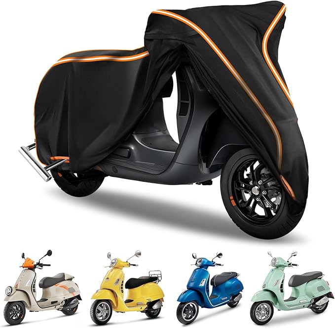 Waterproof Motorcycle Cover for Vespa GTV,Vespa GTS (300cc HPE, Super 300cc HPE, Super Sport 300cc HPE, Super TECH 300cc HPE), Outdoor 420D Bike Cover Windproof Heavy Duty Waterproof Protection