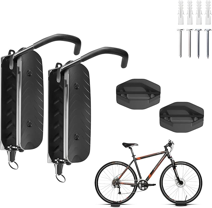 Swivel Bike Wall Mount, Bike Rack Garage, 150° Rotating & Space Saving Vertical Bike Hangers for Storage, Sturdy Bike Stand Holds Up to 66lbs, Easy to Install, 2 Pack