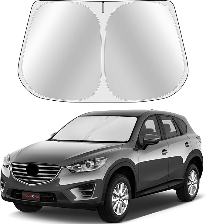 Custom Fit Windshield Sun Shade for Mazda CX5 2013-2016 - Full Coverage, 210T Reflective Fabric, Double-Layer Design - Blocks 99% UV Rays, Keeps Car Cool, Easy to Install and Store