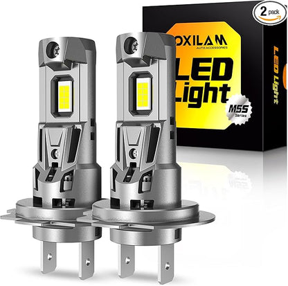OXILAM H7 Light Bulbs 6500K White, 38000LM 800% Super Bright H7 Fog Lights, Real 1:1 Mini Size with Fan, Non-polarity, No Adapter Required, Canbus ready, IP68, Pack of 2
