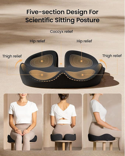 ProtoArc Seat Cushion, Office Chair Cushion for Sciatica, Coccyx Cushion, Ergonomic Memory Foam Seat Cushion for Car, Home, Pressure Relief Pad for Hip, Tailbone, All Day Comfort - Black