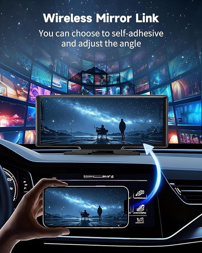 Wireless Carplay Screen for Car - 10.26 Inch Car Stereo Wireless Car Play & Android Auto Touch Screen, with 4K Dash Cam, Backup Camera, GPS Navigation, Voice Control,Bluetooth,Mirror Link,FM