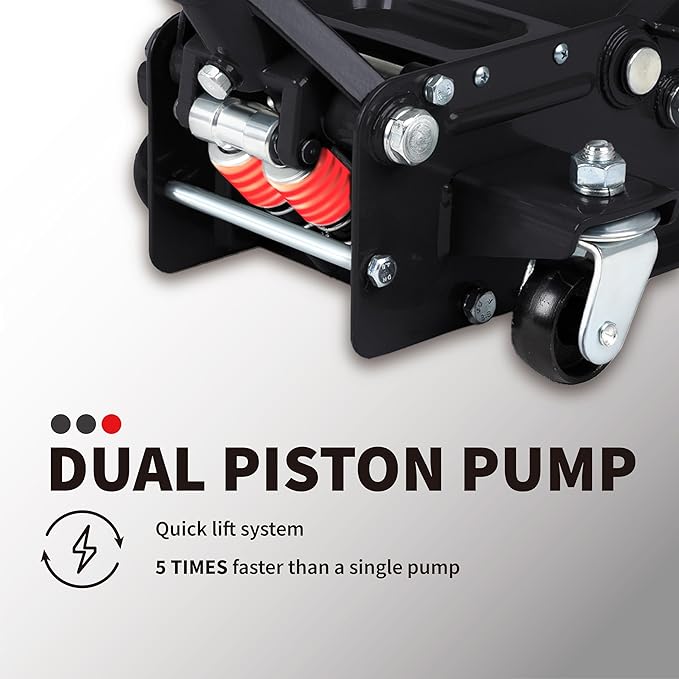 3-Ton (6600lbs) Low Profile Hydraulic Heavy-Duty Steel Floor Jack with Dual Pistons Quick Lift Pump, Home and Workshop Car Maintenance for Various Vehicles (Red, 3 Ton Low Profile)