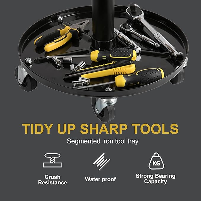 Aain Heavy Duty Adjustable Rolling Seat, with Tool Tray, 5pcs Casters, 15.3" to 20.2"