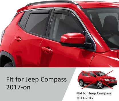 Voron Glass in-Channel Extra Durable Rain Guards for Jeep Compass 2017-2025, Window Deflectors, Vent Window Visors, 4 Pieces - 200669