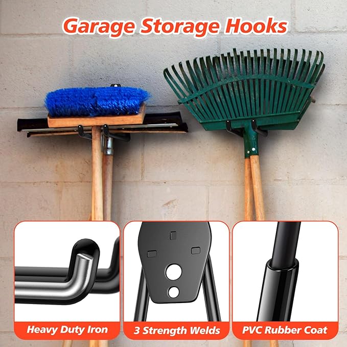 4 Pack 5.2x5.1 inch U Heavy Duty Garage Hooks,Solid Steel Wall Mount Hangers,with Anti-Slip Coating,for Hanging and Organising Ladder,Bike,Ropes,Broom,Garden,Yard and Power Tools