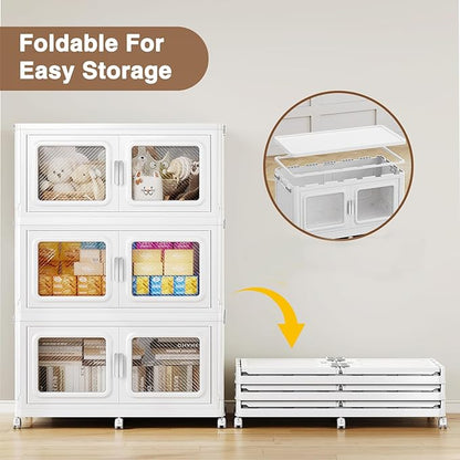 880 Qt Stackable Storage Bin with Lid, 220Gal Extra Large Collapsible Storage Boxes, Folding Plastic Drawer, Heavy-Duty Store Cabinet, Closet Organizer for Home Kitchen, 4 Pack White