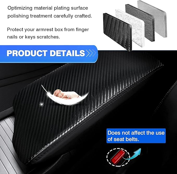 Autorder Center Console Cover for Hyundai Sonata 2020 2021 2022 2023 Accessories Carbon Fiber Armrest Cover Anti-Scratch Middle Console Pad Leather Armrest Protector
