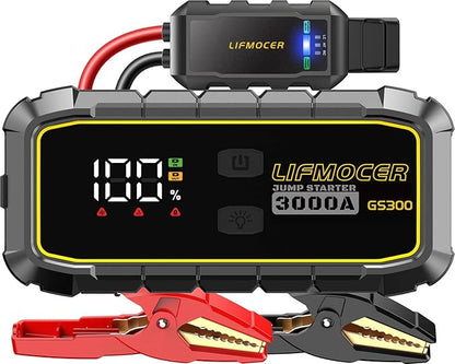 GS300 Jump Starter - 3000A Car Battery Jump Starter for Up to 10.0L Gas and 8.0L Diesel Engines, 12V Portable Jump Box with Storage Case USB Quick Charge, and LCD Display