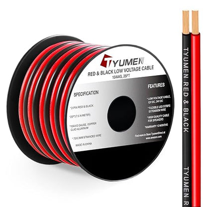 10 Gauge Wire 25FT, 10AWG Red Black Electrical Wire LED Strips Extension Cord 12V/24V DC Cable, 10 AWG 2 Conductors Flexible Low Voltage Wire for in-Home, Autos, Speaker use
