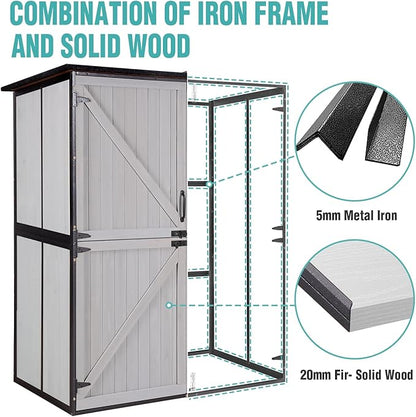 Outdoor Storage Cabinet with Adjustable Shelves, Large Metal Frame Garden Shed for Bike & Tool Storage, Lockable Waterproof Vertical Cabinet Box for Backyard, Patio, Lawn, Deck