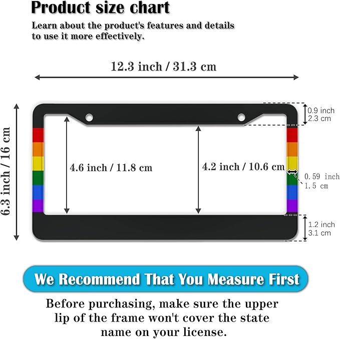 License Plate Frames Rainbow Automotive Exterior Accessories Gay Rainbow Strip Universal Aluminum Car Accessory 2 Pack with Screw Covers Set