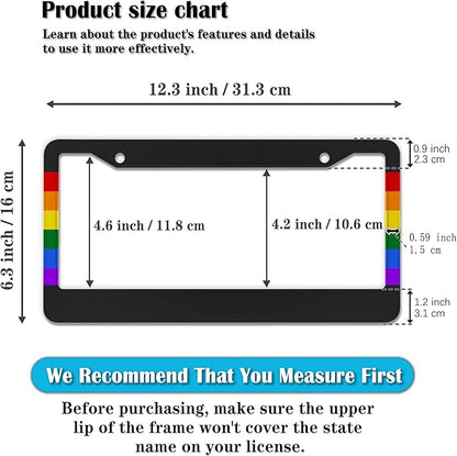 License Plate Frames Rainbow Automotive Exterior Accessories Gay Rainbow Strip Universal Aluminum Car Accessory 2 Pack with Screw Covers Set
