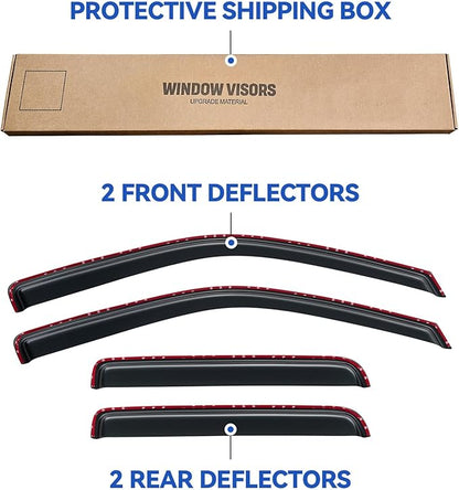 in-Channel Window Visors Rain Guards Shield for 2004-2012 Chevy Colorado, Window Vent Wind Deflectors Visors Shades for 2004-2012 GMC Canyon Crew Cab