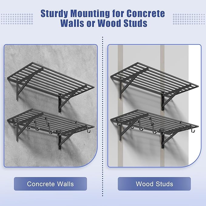 2-Pack 2x4ft Garage Shelving Wall Mounted, 2' x 4' Heavy Duty Garage Storage Shelves with Hooks, 400LB Capacity