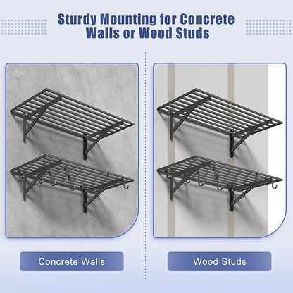 2-Pack 2x4ft Garage Shelving Wall Mounted, 2' x 4' Heavy Duty Garage Storage Shelves with Hooks, 400LB Capacity