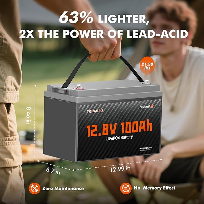 12V 100Ah LiFePO4 Bluetooth Battery Group31,Low Temp Protection, Built-in Smart 100A BMS, 5000+ Cycles, 1.28 kWh Energy, Perfect for Solar, Off-Grid, RV, Trailer, Trolling Motor, Home Backup