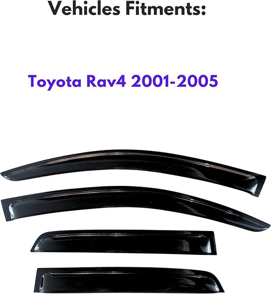 KPY Window Visor Compatible with Toyota Rav4 2001-2005, 4PC Rain Guard Side Window Vent Deflectors Tape-On Style, 2001 2002 2003 2004 2005